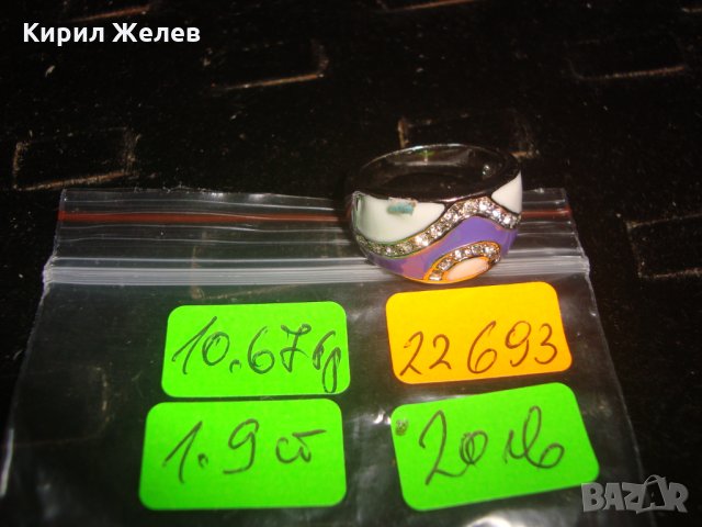 СРЕБРИСТ ЕМАЙЛИРАН с ФАСЕТ - КРИСТАЛЧЕТА АРТ МОДЕН ПРЪСТЕН 22693, снимка 4 - Пръстени - 33153953