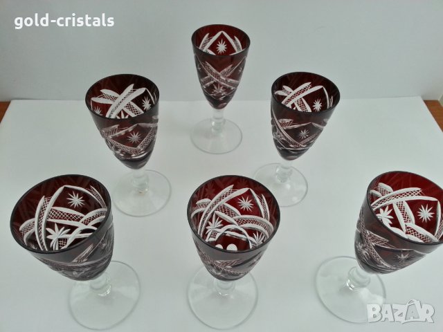 кристални чаши с гарафа червен цветен кристал, снимка 5 - Антикварни и старинни предмети - 28448588