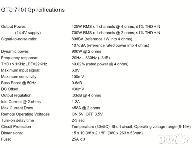 Усилвател Моноблок JBL GTO 7001 , снимка 7 - Ресийвъри, усилватели, смесителни пултове - 52190055