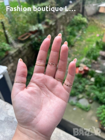 Комплект от 5 броя златни тънки пръстена с различни ширини за различни места ❤️, снимка 5 - Пръстени - 52378029