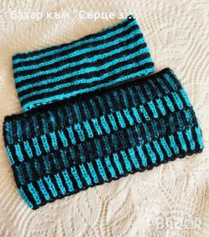 Ръчно плетени вълнени шапки, шалче, ленти, снимка 9 - Шапки - 43827905