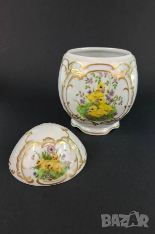 Порцеланово яйце с великденска декорация - Lindner, снимка 5 - Декорация за дома - 52775643