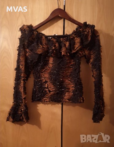 Нова дамска блуза с дълъг ръкав черно карамелено S, снимка 2 - Блузи с дълъг ръкав и пуловери - 32419958