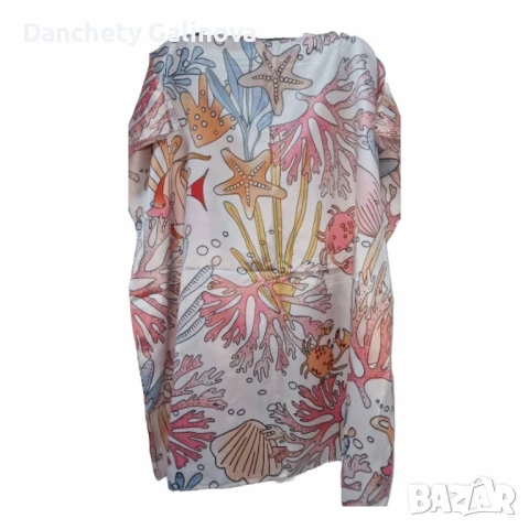 Лятна плажна туника от коприна, с артистични и морски десени, снимка 7 - Туники - 49910088