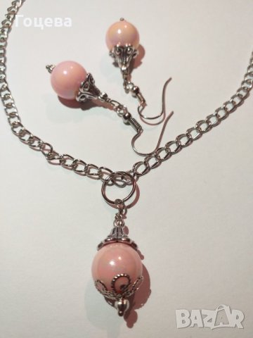 Изящен подаръчен комплект бижута с розови перли !, снимка 4 - Бижутерийни комплекти - 27420300