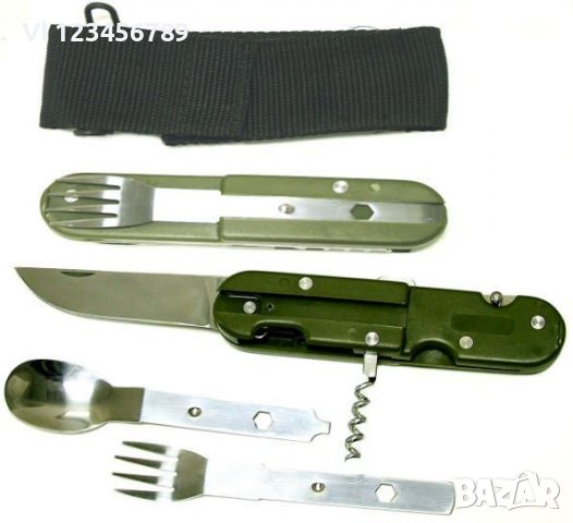 Туристически комплект-нож, лъжичка, виличка отварачка, снимка 1 - Екипировка - 39272767