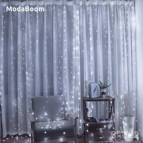 Коледни лампички с 300Led лампи 3 метра на 3 метра ,коледна завеса с дистанционно, снимка 4 - Декорация за дома - 48355244