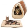 Плюшено котешко легло и къщичка тунел за домашни любимци, котки Kitty Shack 2в1