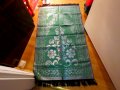 турско молитвено килимче, килимче за молитва за Намаз - зелен фон с сребърни орнаменти османски, снимка 1