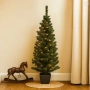 Декоративна коледна настолна елха на батерии в саксия, 50 LED, 90см, снимка 1