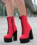 Боти на ток - червен велур с черно ходило - 592, снимка 1