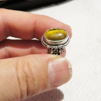 Стар пръстен  с флорални елементи - филигран и голям камък тигрово око - красота за ценител, снимка 3 - Пръстени - 33099097