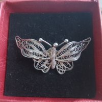 Сребърна брошка Пеперуда от филигран, снимка 2 - Колиета, медальони, синджири - 43620877
