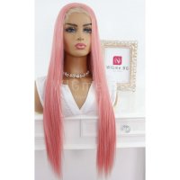 Дълга права розова лейс фронт перука Розалин, снимка 3 - Аксесоари за коса - 32837498