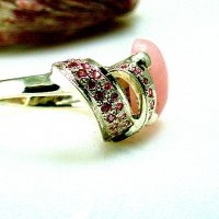 АВТОРСКИ Сребърен пръстен с РОЗОВ КВАРЦ и розови циркони/ размер 59-60, снимка 5 - Пръстени - 28507441