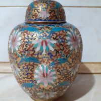 Cloisonne Клоазоне стара ваза буркан бронз клетъчен емайл, снимка 2 - Антикварни и старинни предмети - 43202532