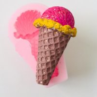 Топка сладолед във фунийка силиконов молд форма фондан гипс декор, снимка 1 - Форми - 37277547