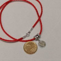 Дамски гердан на червен шнур със сребърен медальон с лястовица, снимка 6 - Колиета, медальони, синджири - 28244594
