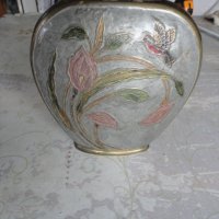 Бронзова ваза с емайл сойка присмехулка , снимка 7 - Вази - 42990646