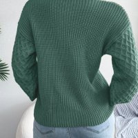Дамски плетен пуловер с дълъг фенер ръкав за свободното време, 3цвята - 024, снимка 6 - Блузи с дълъг ръкав и пуловери - 43468486