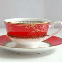 Червени чаши за чай и кафе от костен порцелан използваем в миялна машина, снимка 2 - Чаши - 27209252