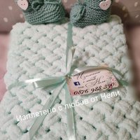 Ръчно плетена бебешка пелена завивка одеалце , снимка 2 - Спално бельо и завивки - 38738958