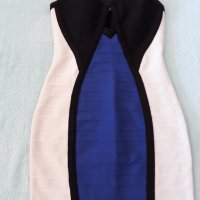 Синьо, бяло и черно - изключително красива и стилна комбинация за стегната материя еластична рокля, снимка 14 - Рокли - 37264650