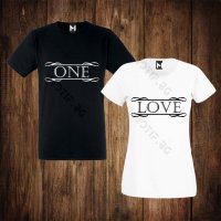 Тениски за двойки с щампа мъжка тениска + дамска тениска ONE LOVE  , снимка 1 - Тениски - 26337534