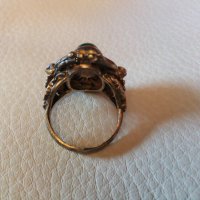 Стар авторски масивен сребърен пръстен с естествени перли и позлата, снимка 4 - Пръстени - 28452252