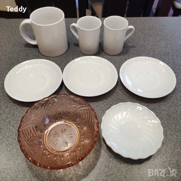 Чаши, чинийки, стъклени чаши, кухненски прибори, снимка 1