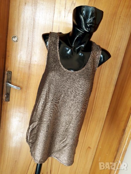 Мъхест потник туника в кафяво със сребрист ефект Л, снимка 1