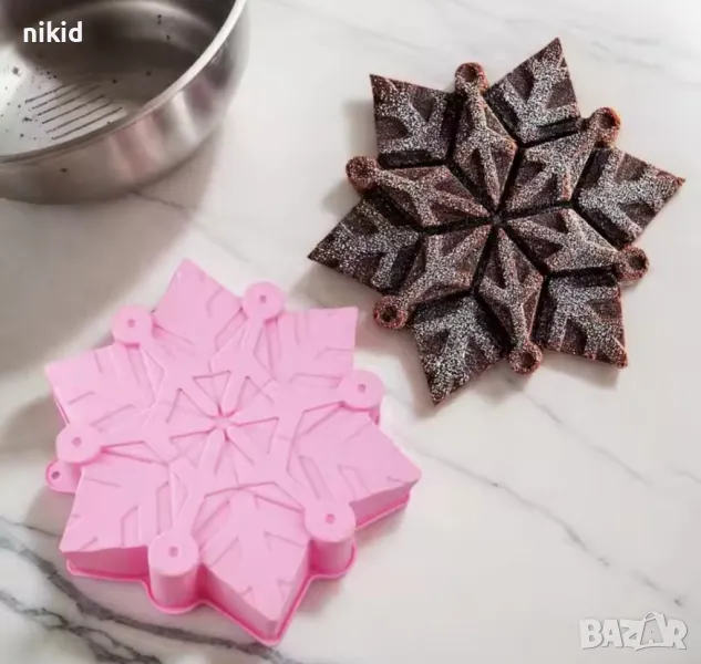Грамадна снежинка на резки силиконов молд силиконова форма за кекс блат торта , снимка 1