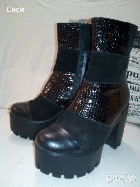 Намаление!!!Черни топли боти на ток,ест кожа, снимка 1