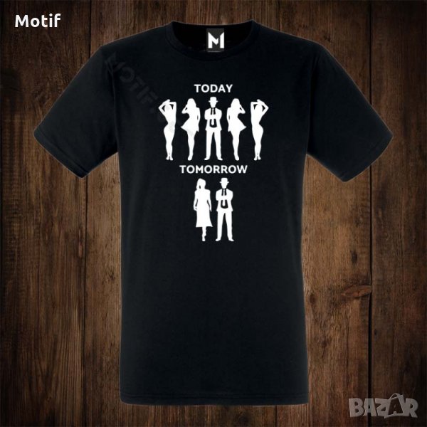 Мъжка тениска с щампа за ергенско парти Today Tomorrow, снимка 1