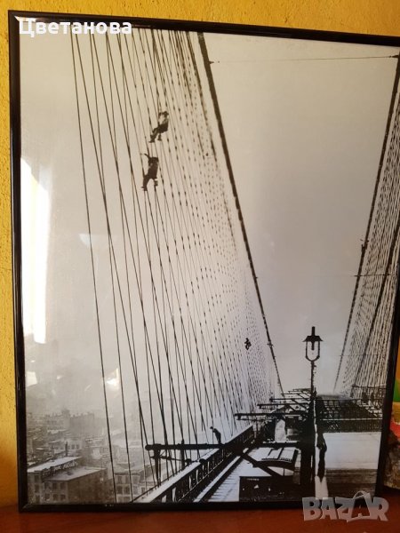 Картина Бруклински мост: черно-бял мотив със стъкло , снимка 1