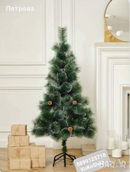 Елха с бели връхчета и шишарки/Коледна елха/Изкуствена елха, снимка 1