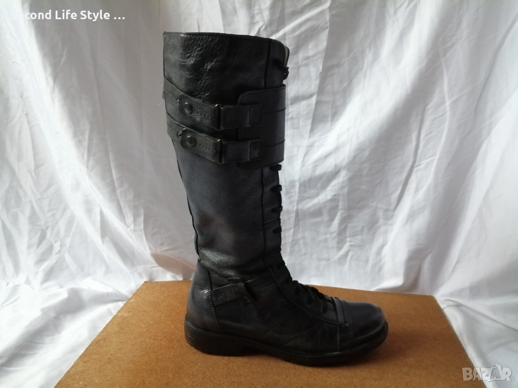 № 37 дамски ботуши с връзки естествена кожа, снимка 1