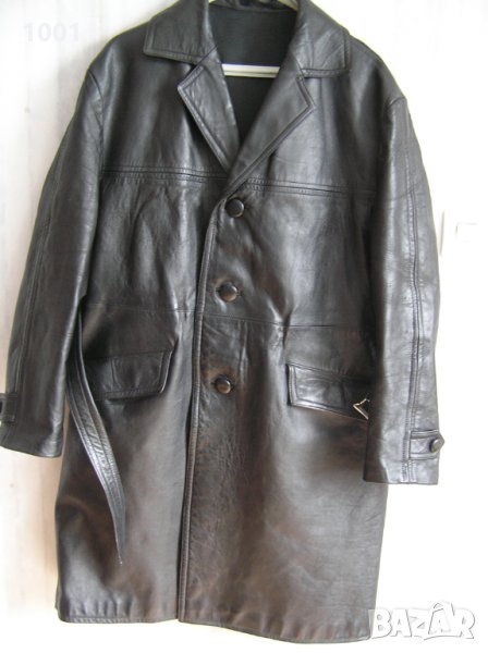 Мъжки кожен реглан,кожена шуба ,манто L 52/54, снимка 1