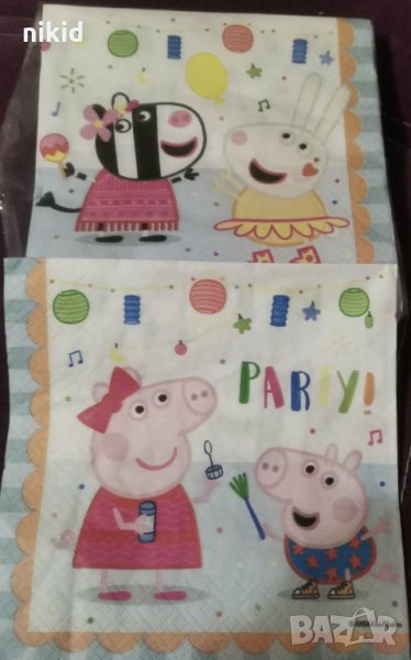 Двустранни Пепа пиг Pig Peppa Зоуи Ребека и др 8 бр парти салфетки рожден ден, снимка 1