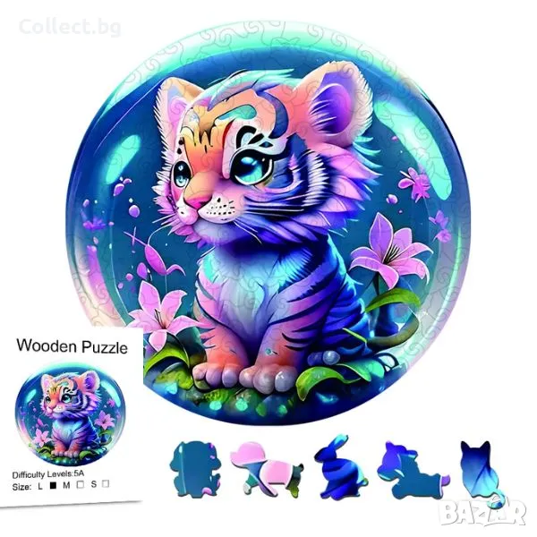 Дървен пъзел - Бебе тигър, снимка 1