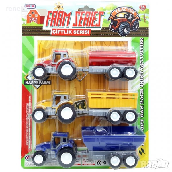 Комплект трактори за игра , Пластмасови, 3 броя, Многоцветни, снимка 1