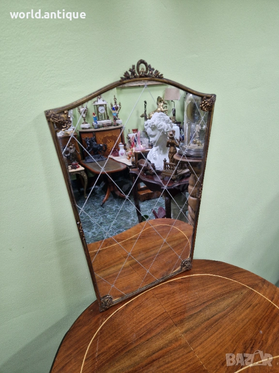 Страхотно антикварно английско бронзово огледало , снимка 1