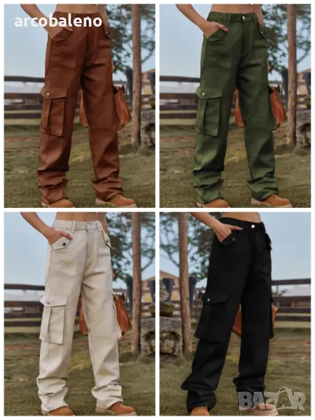 Модни дамски карго дънки с еластична талия в американски стил, 4цвята, снимка 1