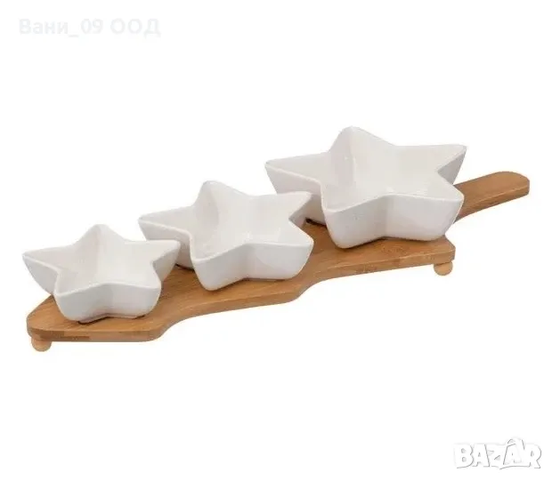 Бамбуково плато с купички във формата на звезди , снимка 1