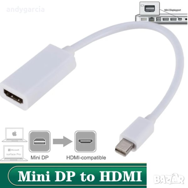 Mini DisplayPort Display Port DP to HDMI port adapter адапер преходник, снимка 1