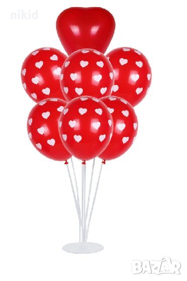 червен балон на бели сърца Обикновен надуваем латекс Свети Валентин парти рожден ден или др. повод, снимка 1