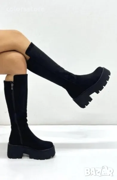 Ботуши на платформа - черен велур - BG20, снимка 1