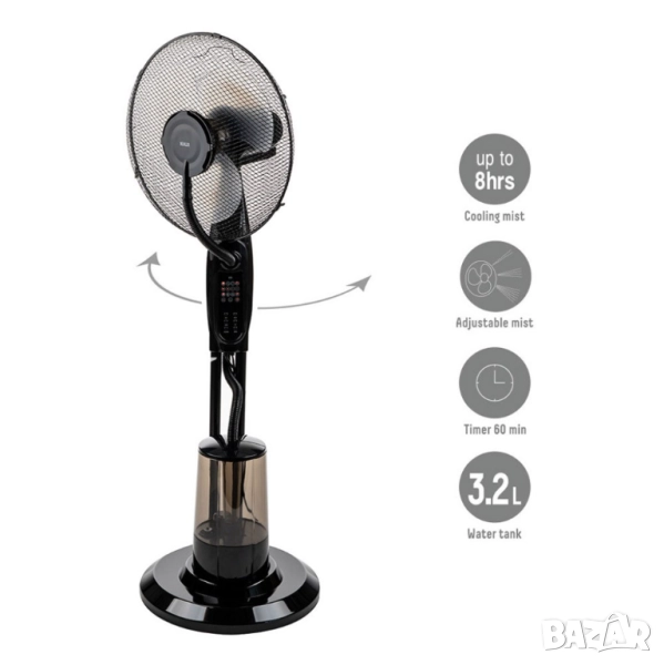 Вентилатор с водна мъгла 16'', 75W, LED, дист. упр-е, снимка 1