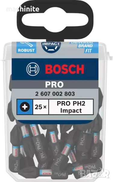 Ударен магнитен накрайник PH2, 25 mm бит PRO Phillips Impact 25 бр. Bosch, снимка 1