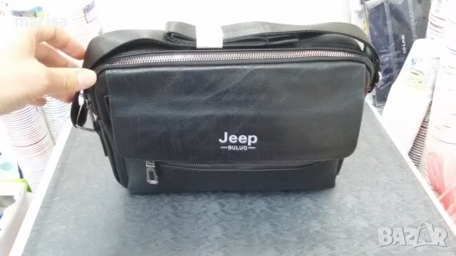 Мъжка чанта Jeep, еко кожа, регулируема презрамка, черна - 3390950